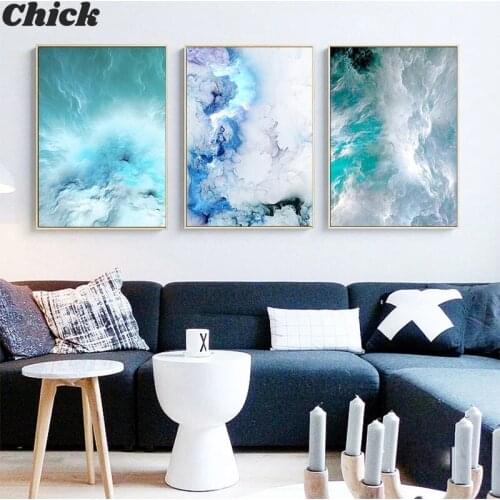 Modern Abstract Canvas Poster Blue Marble Wave Wall Art Painting Nordic Posters And Prints Wall Pictures For Living Room Decor