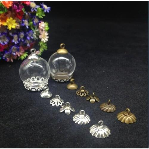 300sets/lot 20*15mm glass globe lace base 8mm beads cap set glass vial pendant glass cover dome bubble jar necklace cute gifts