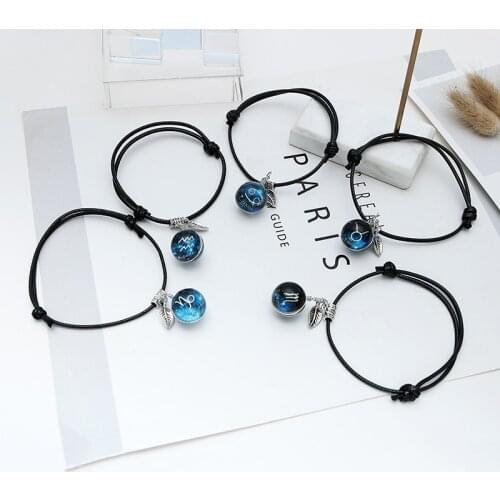 Luminous 12 Constellations Bracelets & Bangles Glow In The Darkness Crystal Bracelet Jewelry For Charm Girls Gift Woven Bracelet