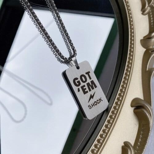 Street Style Square Army Card Letter Lightning Pendant Necklace for Women Men Fashion Stainless Steel Party Necklace Jewelry