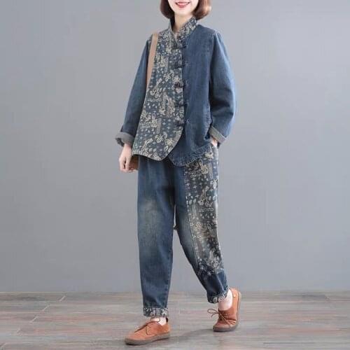 2021 Spring Dress New Literature And Art RETRO Large Size Foreign Style Two Piece Suit Temperament Plate Button Vacation Outfits