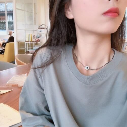 Vintage Black Star Pentagram Round Clavicle Chain 925 Sterling Silver Necklace For Women Men Fashion Dainty Long Jewelry SN2345