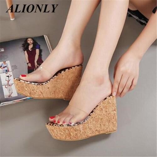 ALIONLY Transparent Platform Wedges Sandals for Women 2021 Summer Fashion High Heels Female Shoes Size 34-40