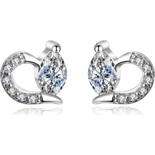 Everoyal Cute Crystal Heart Stud Earrings For Women Jewelry Fashion Silver 925 Girls Accessories Earrings Female Birthday Gift