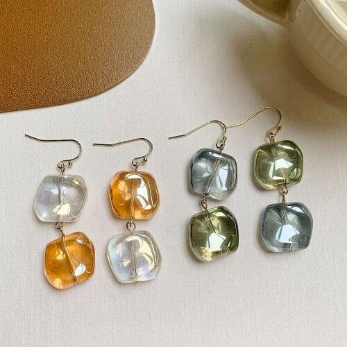 Trend Crystal Pendant Hanging Earring For Women Bohemia Geometric Square Acrylic Drop Dangle Earrings 2020 Wedding Jewelry