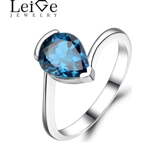 Leige Jewelry Pear Cut London Blue Topaz Ring for Women Sterling Silver 925 Fine Jewelry Engagement Rings Teardrop Blue Gemstone