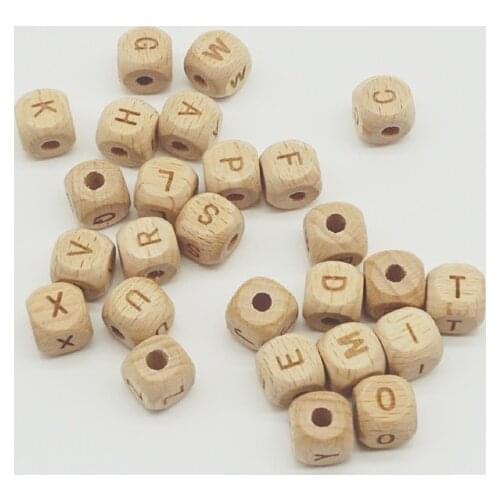 10mm 12mm Natural Beech Wood Beads Laser Carving Letter Beads Baby Teething Wooden Beads For Jewelry Crafts Accessories 100pcs