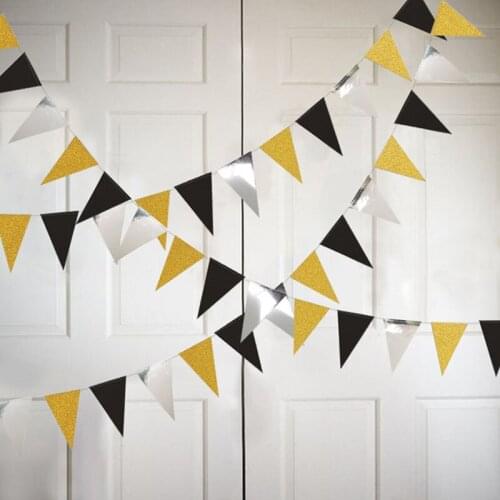 12 Flags Gold Silver Paper Banner Paper Garland Pennant for New Year Wedding Baby Shower Birthday Garden Tent Decorations