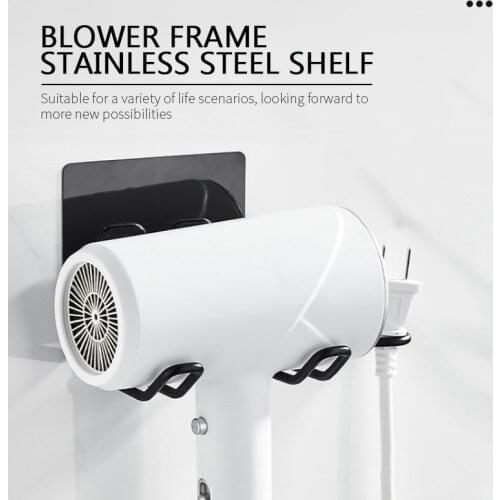 2 Pcs Punch Free Hair Dryer Shelf Double Hook Wall Mounted Stainless Steel Tool For Bathroom Bedroom Home Storage Rack