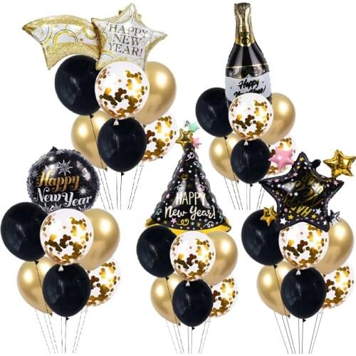 2022 Happy New Year Eve Party Wine Tree Star Bottle Foil Balloons Decoration Merry Christmas Party Decoration Air Globos Noel