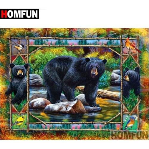 HOMFUN Full Square/Round Drill 5D DIY Diamond Painting "Bear scenery" 3D Diamond Embroidery Cross Stitch Home Decor A19330