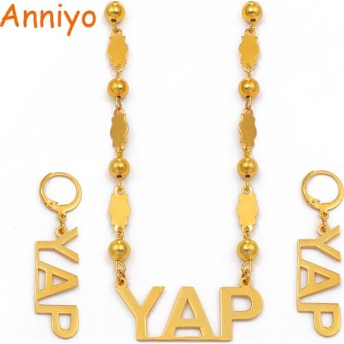 Anniyo Micronesia YAP Island Jewelry Sets Ball Beads Necklace Earrings sets for Women Gold Color Jewelry Stainless Steel #075721