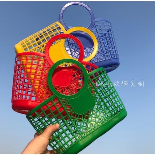 Hollow Handmade Plastic Women Handbag Candy Color High Capacity Woven Basket Bags For Women Summer Beach Womens Bag Big Shopper