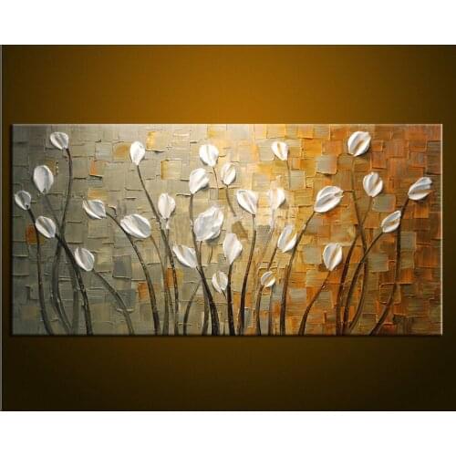 Frameless Handpainted High Quality Hang Pictures Modern Abstract Wall Art On Canvas Oil Painting White Flower For Room Decor