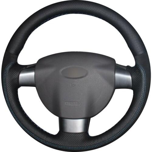 Black Natural Leather Black Suede Car Steering Wheel Cover for Ford Focus 2 2005-2011 (3-Spoke)