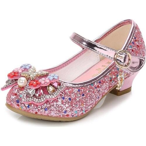 Children Princess Leather Shoes New girls high heels sequin childrens shoes small and medium girls princess shoes student shoes
