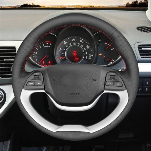 For Kia Morning 2011-2016 Picanto 2012-2015 Black PU Faux Leather DIY Hand-stitched Car Steering Wheel Cover Auto parts