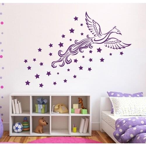Firebird Decal Star Bird Flight Beautiful Phoenix Vinilos Paredes Art Mural Bedding Decor Girls Bedroom Wall Sticker SYY022