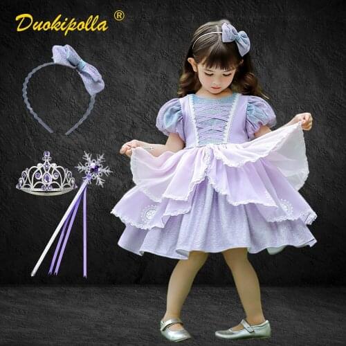 Sofia the First Toddler Girl Purple Princess Dress Boutique Spanish Vintage Lace Tutu Dress Puff Sleeve Ball Gown for Baby