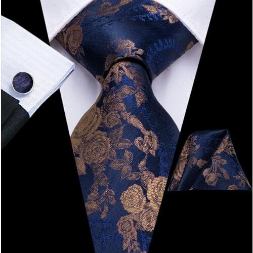 Hi-Tie Luxury Silk Mens Ties Flora Paisley Hanky Cufflinks Set Ties For Men Green Gold Red Fashion Classic Party Wedding Tie set