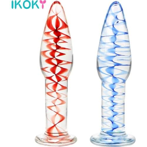 IKOKY Female Masturbation Transparent Butt plug Sex toys for Women Glass Anal Plug Adult Products Crystal Dildo