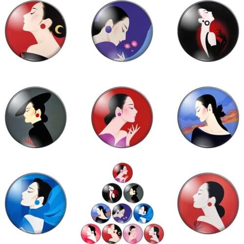Beauty Face Girl Temperament Art Elegant and Lovely Girl12mm/20mm/25mm/30mm Photo Glass Cabochon Demo Flat Back Making Findings