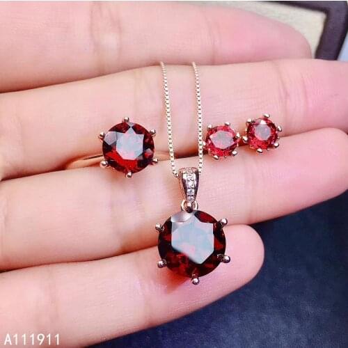 KJJEAXCMY fine jewelry 925 sterling silver inlaid Natural Garnet Ring Necklace Earring fashion Suit Support Detection noble