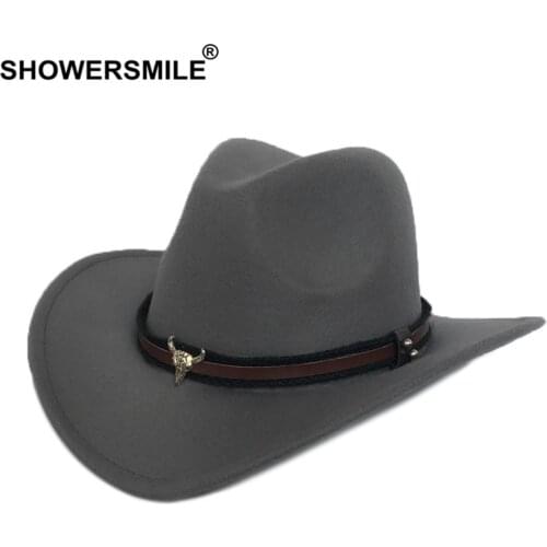 SHOWERSMILE Western Cowboy Hat Women Men Cow Gentleman Jazz Sombreros Hombre Cap Vintage Autumn Winter Elegant Lady Cowgirl Hats