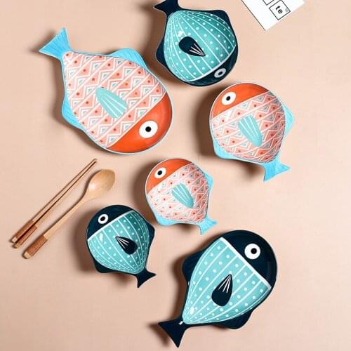 Creative Fish Design Ceramic Food Plates Fuite Salad Bowl Dessert Snack Cake Dish Children Baby Dinnerware Drop ship Wholesale