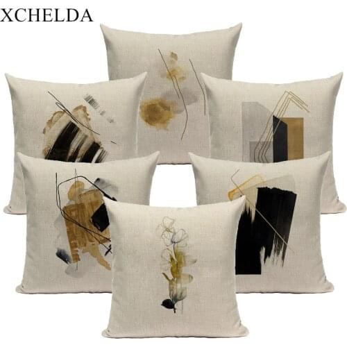 Abstract Art Linen Throw Pillowcase Cushion Cover 45*45 40*40 Yellow Home Decor for Sofa Bed Pillow Cover Decorative Case