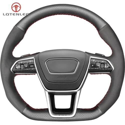 LQTENLEO Black Leather Suede Steering Wheel Cover For Audi A6 (C8) 2018-2019 A7 (K8) 2018-2019 S6 (C8) Saloon 2019 S7 (K8) 2019