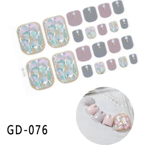 22tips Toenail Stickers Adhesive Full Cover Toe Nail Art Polish Tips 3D Glitter Sequins Design Wraps Easy Apply Strips Manicure