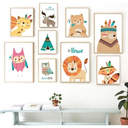 Bear Fox Lion Tiger Rabbit Giraffe Owl Animal Print Wall Art Canvas Painting Nordic Posters And Prints Wall Pictures Kids Room