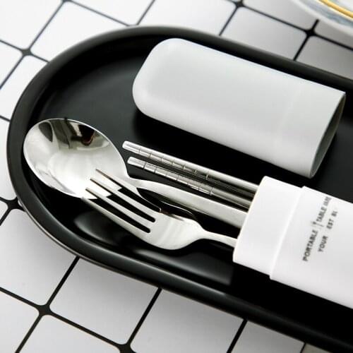 Chopsticks Spoon Fork Set Single Portable 3 - Piece Stainless Steel Student And Adult Travel Cutlery Case Talheres Vajilla