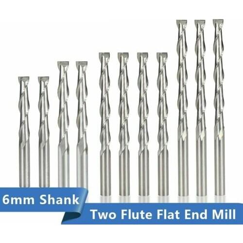 Flat End Mill 6mm Shank 2 Flute Spiral Milling Cutter CNC Router Bit Woodworking Engrav Milling Machine Electric Tools Cutter