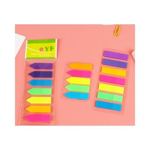 PET transparent sticky notes fluorescent color strip index stickers waterproof arrow label stickers for students