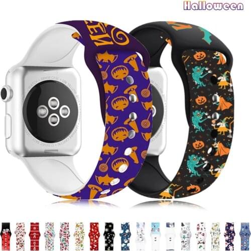 Halloween Strap For Apple Watch Band 40mm 44mm Print Silicone Belt Watchband Bracelet For Iwatch Series 6 SE 5 4 3 Accessories