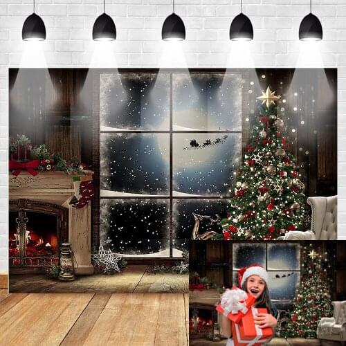 Christmas Backdrop Photography Winter Newborn Window Christmas Tree Xmas Wood Background for Photo Studio Snow Moon Photocall