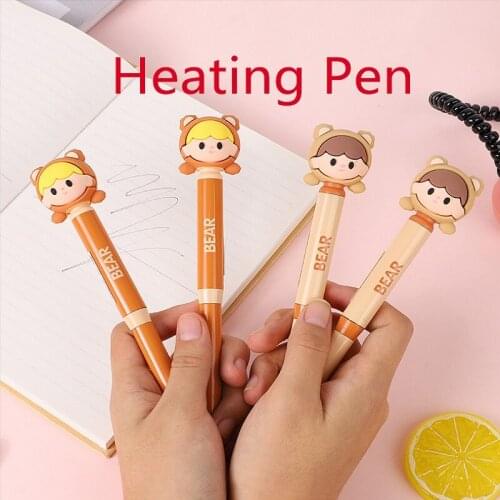 Cartoon Little Cute Heating Pen Student Teenager Rotating Heating Ballpoint Pen Metal Pen Body With Battery Cold-proof Pen