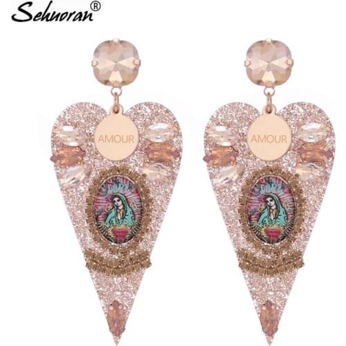 Sehuoran Brincos Boho Drop Earrings For Woman Big Resin Pendients Match Angel Fashion Jewelry Statement Earrings Oorbellen Ear