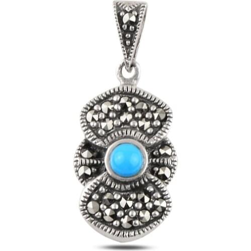 Silver 925 Sterling Turquoise & Marcasite Pendant