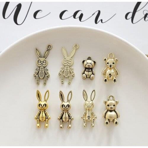 10pcs Cute Rabbit Teddy Bear Animal earrings for Women Alloy Mechanical Rabbit Cartoon Pendant diy Jewelry Accessories Material