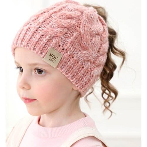 New Style Girl Autumn Winter Hat Children Knitted Hat Acrylic Woolen Yarn Double Color Solid Color Cap 2020 Supply of Goods