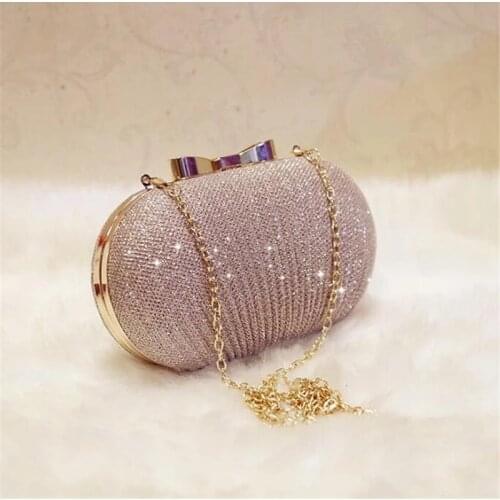 Golden Evening Clutch Bag Women Bags Wedding Shiny Handbags Bridal Metal Bow Clutches Bag Ladies Party Chain Folds Shoulder Bag