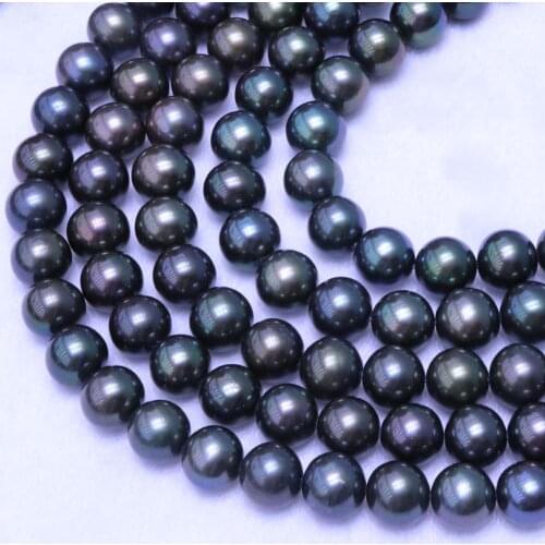 AAA Gorgeous peacock black pearl 10mm round freshwater pearls 2 strands