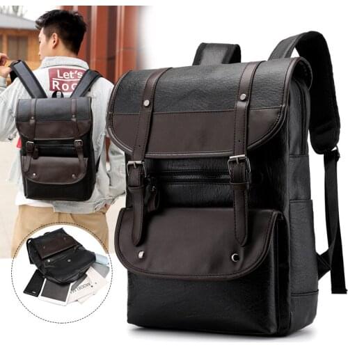 Waterproof PU Backpack Male Casual Computer Bag Large Capacity Business Travel Student Schoolbag Fashion Retro Knapsack #955