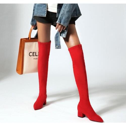 Sexy over the knee high boots woman Genuine Leather Suede thick heel Shoes lady Thigh High boots autumn winter black femme botas
