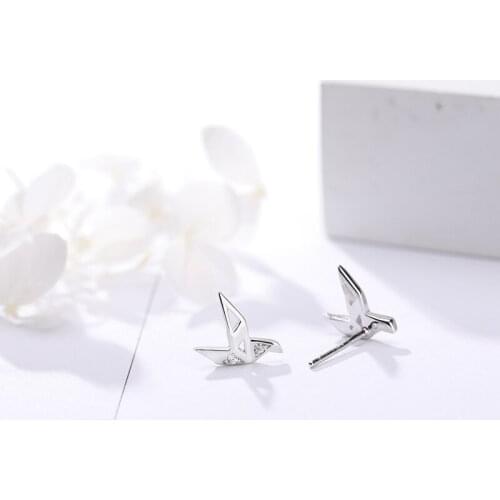 Earrings thousand paper crane Earrings S925 pure silver simple sweet girl Earrings
