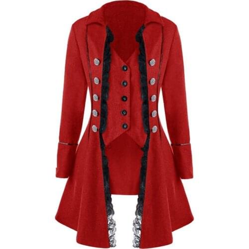 50%HOT Women Retro Lace Long Sleeve Button Tailcoat Party Costume Medieval Coat Jacket