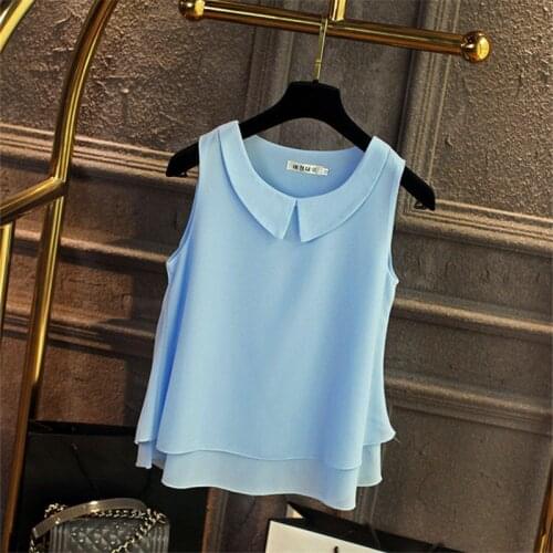 Multi-layer Women Spring Summer Style Chiffon Blouses Shirts Lady Casual Sleeveless Peter Pan Collar Blusas Tops DD1822